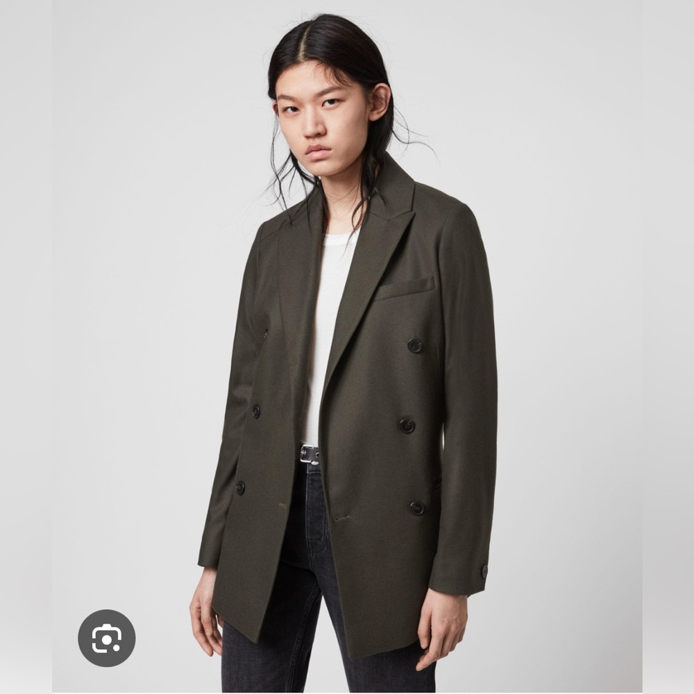Allsaints Astrid Cashmere Wool Blend Blazer Khaki Green US4